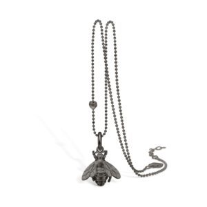 BLOSSOM bi vedhæng i sort sølv med kæde, 80 cm