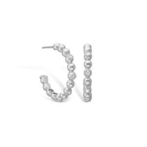 Blossom 14 kt. hvidguld øreringe med 8 diamater i alt 0,08 ct, mat hamret