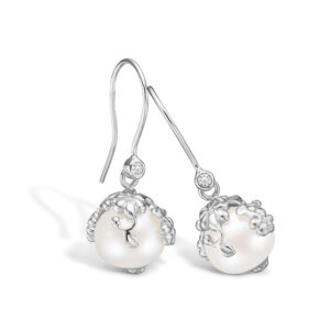 Blossom 14 kt. hvidguld perle ørehænger med 10 diamanter