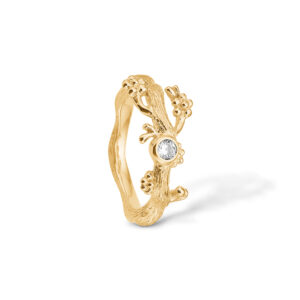 Blossom forgyldt gren ring med blomster og stor cz