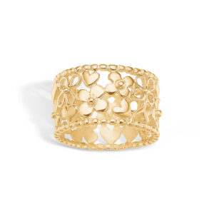 Blossom forgyldt ring bred model med hjerter og blomster