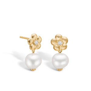 Blossom forgyldte blomster ørestikker med hvid perle og cz