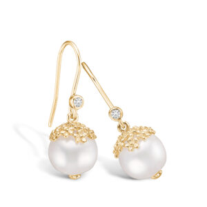Blossom forgyldte hvide perle ørehænger med cz