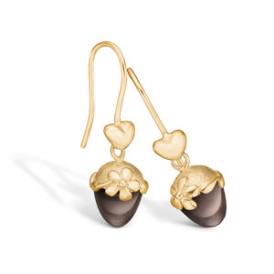 Blossom guld 14kt ørering hjerte lille Røgkvarts