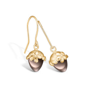 Blossom øreringe i 14 kt guld med blomster og lille røgkvarts