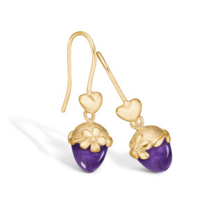 Blossom øreringe i 14 kt guld med hjerte og lille ametyst