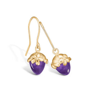 Blossom øreringe i 14 kt guld med hjerte og lille ametyst