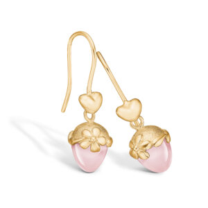 Blossom øreringe i 14 kt guld med hjerte og lille rosakvarts