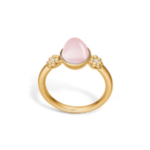 Blossom ring i 14 kt guld med lille rosakvarts og diamanter