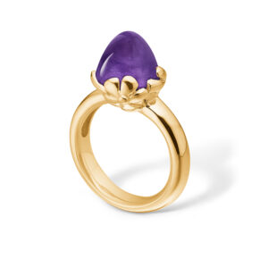 Blossom ring i 14 kt guld med stor ametyst