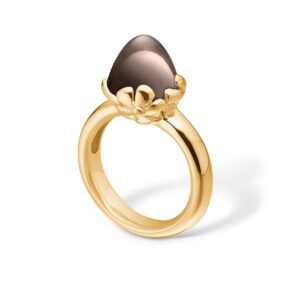 Blossom ring i 14 kt guld med stor røgkvarts