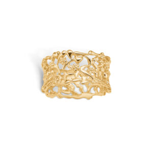 Blossom ring i 9 kt guld, bred med grene -blank