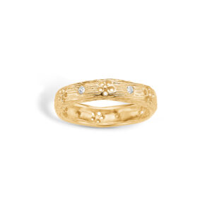 Blossom ring i 9 kt guld - mat med blomster og CZ