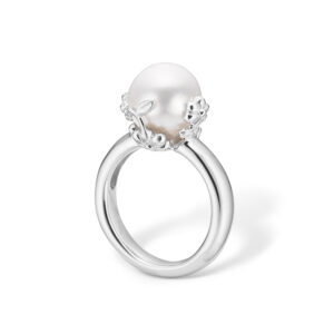 Blossom sølv hvid perle ring rhod.