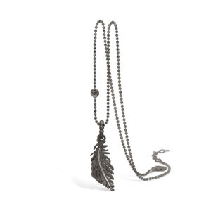 Blossom sølv oxideret vedhæng rhod. lille fjer mat 80 cm