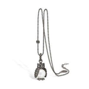 Blossom sølv sort rhodineret ugle perle vedhæng, 80 cm