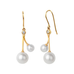 Bybiehl Coco Cherry forgyldte øreringe med to perler og cubic zirkonia