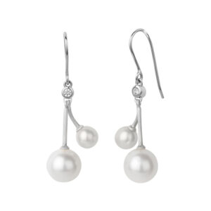 Bybiehl Coco Cherry sølv øreringe med to perler og cubic zirkonia