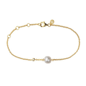 Bybiehl Coco forgyldt armbånd med perle og cubic zirkonia, 19 cm