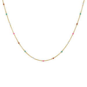 Bybiehl Scarlett forgyldt halskæde med perler, rød agat, grøn agat og pink jade 45 cm