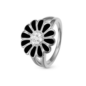 Christina Jewelry Topaz Big Black Marguerite sølv ring, sort