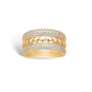 E-Signature forgyldt hjerte ring bred model med hvide cz