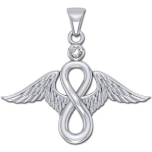 Englevinger - Uendelighedstegnet - vedhæng med Bjergkrystal - u/kæde