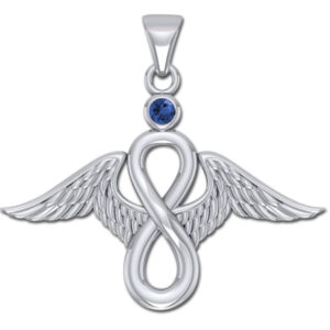 Englevinger - Uendelighedstegnet - vedhæng med Safir - u/kæde