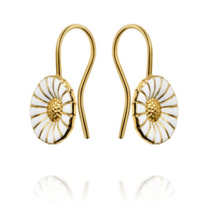 Georg Jensen Daisy Marguerit ørehænger 11 mm, forgyldt med hvid emalje
