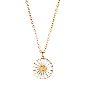 Georg Jensen Daisy Marguerit vedhæng 18 mm, forgyldt med hvid emalje