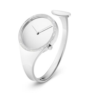 Georg Jensen Vivianna Bangle dameur i stål med diamanter langs kanten, 34 mm