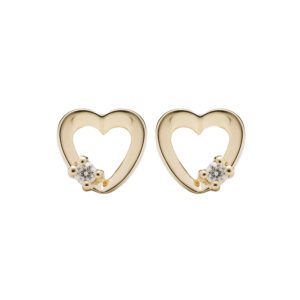 Hjerte ørestik i 14 kt guld med brillanter