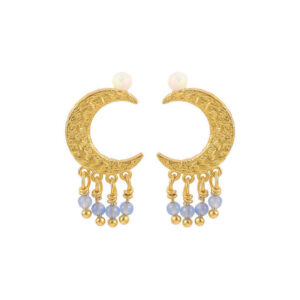 Hultquist Blue Moon Dust forgyldte måne ørestikker med opal og blå agater