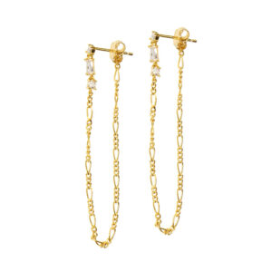 Hultquist Chain lange forgyldte øreringe med 3 zirkoner