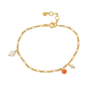 Hultquist Coral Cliff forgyldt armbånd med perle, koral og opal