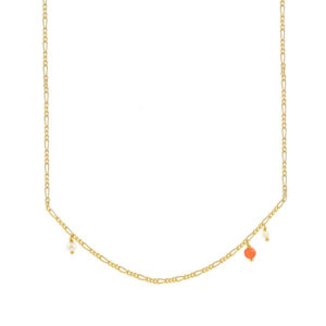 Hultquist Coral Cliff forgyldt halskæde med perle, koral og opal