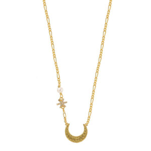 Hultquist Galaxy forgyldt halskæde med halvcirkel, stjerne og perle