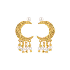 Hultquist White Moon Dust forgyldte måne ørestikker med perler