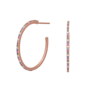 Joanli EzraNor øreringe Ø28 mm i rosaforgyldt med farvede cubic zirkoner
