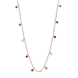 Joanli Gianor halskæde i rosaforgyldt med farvede zirkoner