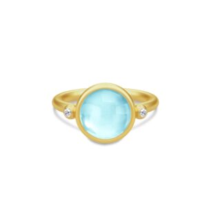 Julie Sandlau Prime ring i forgyldt med sky blue krystal og CZ