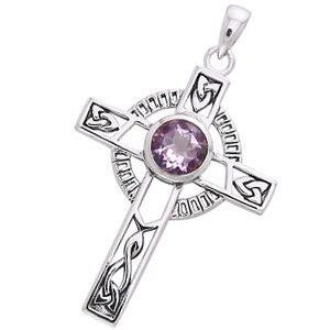 Keltisk kors med Ametyst - 40mm - u/kæde