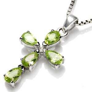 Kors med 5 Peridot - 25mm - u/kæde