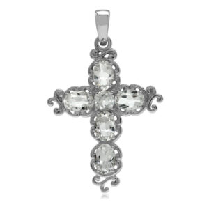 Kors med Hvid Topas - 37mm - u/kæde