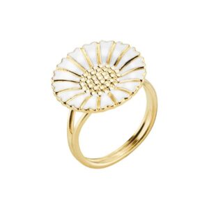 Lund Copenhagen Marguerit Ring Forgyldt med hvid emalje, 18 mm