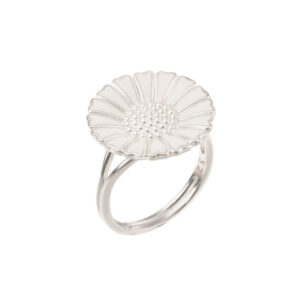 Lund Copenhagen Marguerit Ring sølv med hvid emalje, 18 mm