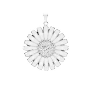 Lund Copenhagen Marguerit Vedhæng - sølv med hvid emalje, 36 mm