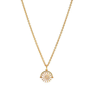 Lund Copenhagen Marguerit halskæde med Ø 11 mm drejevedhæng, forgyldt med hvid emalje