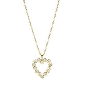 Lund Copenhagen Marguerit halssmykke 45 cm - forgyldt hjerte med 14 hvide margueritter