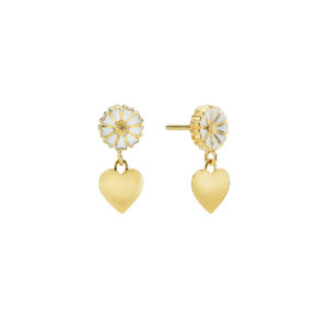 Lund Copenhagen Marguerit hjerte ørestikker, forgyldt med hvid emalje
